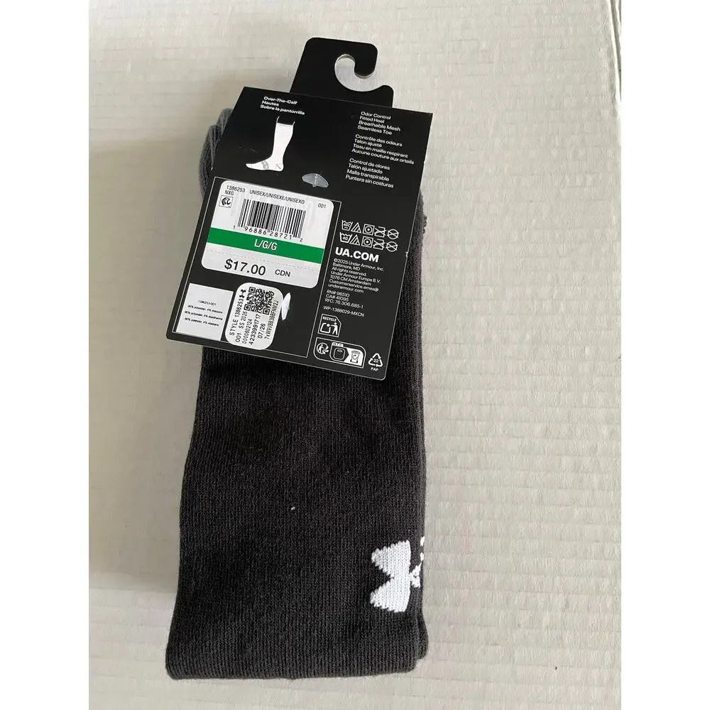 Men's Under Armour Black Training Crew Socks Size L NEW